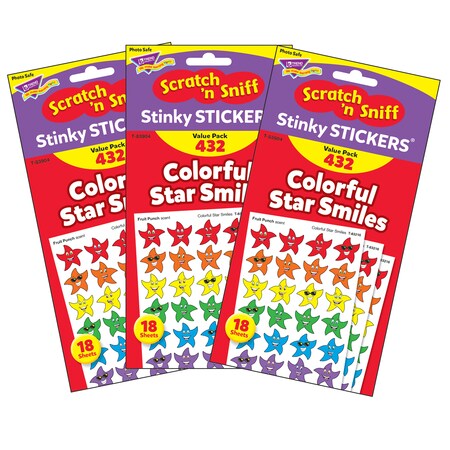 Trend Enterprises Colorful Star Smiles Stinky Stickers Variety Pack, 432/Pack, PK3 T83904